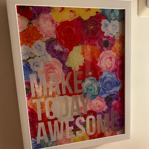 Colorful “Make Today Awesome” glass encased white Framed floral graphic Wall Art - Picture 3 of 3